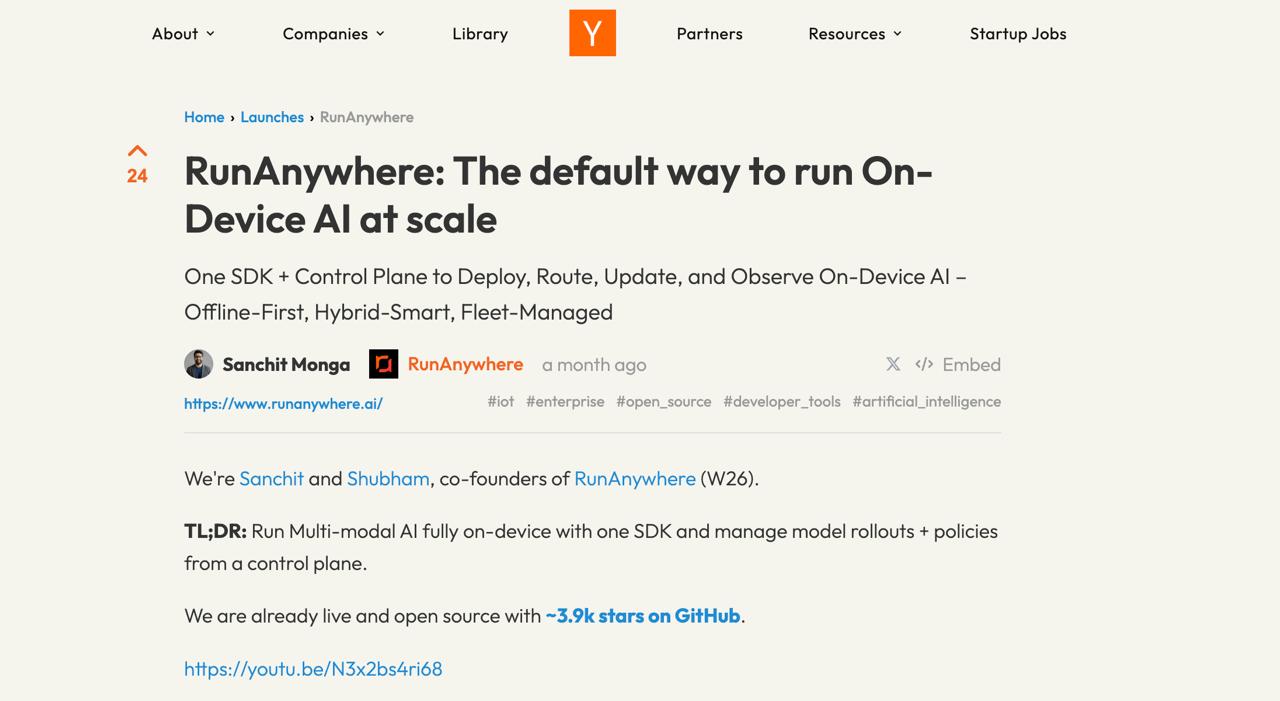 RunAnywhere Launches from Y Combinator as On-Device AI Platform for Running Models Locally on iOS & Android